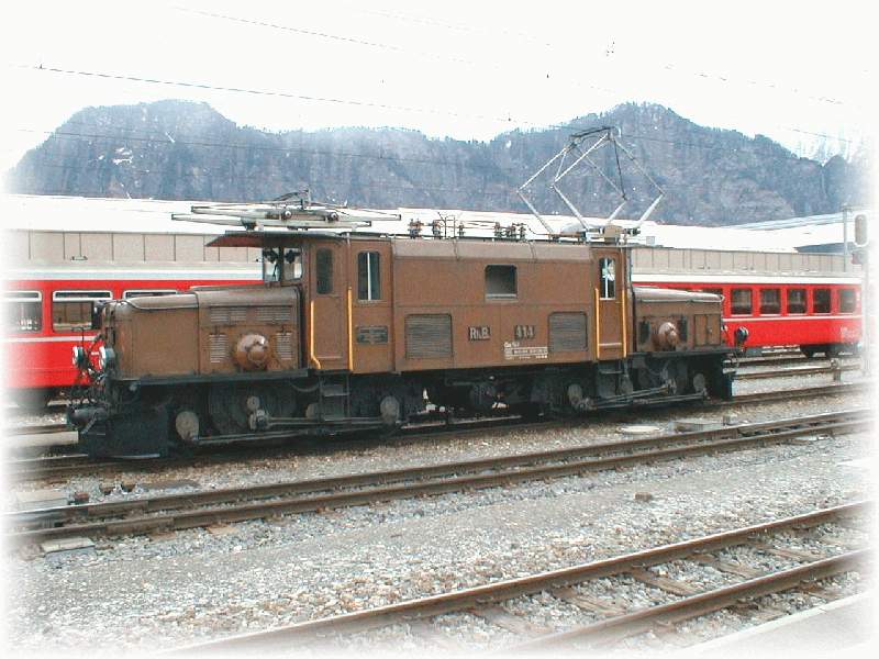 RhB  Krokodil  Ge 6/6 No.414 am 28.02.02 in Landquart.(Betriebfhig sind z.Zt.412,414,415.)