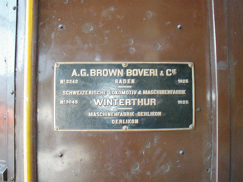 RhB,Fabrikschild der Ge 6/6 I No.412