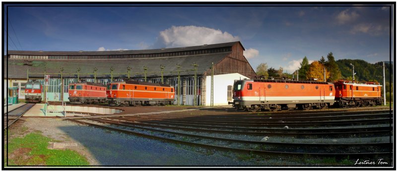 Roter Oktober in Knittelfeld !!!
Auf der linken Seite stehen drei 1044 E-Loks 119 + 120 in Blutorange + 030 Hansi. Links stehen die neu lackierte 1245 525 und die 1142 662 vor dem Heizhaus in Knittelfeld. 09.10.2007