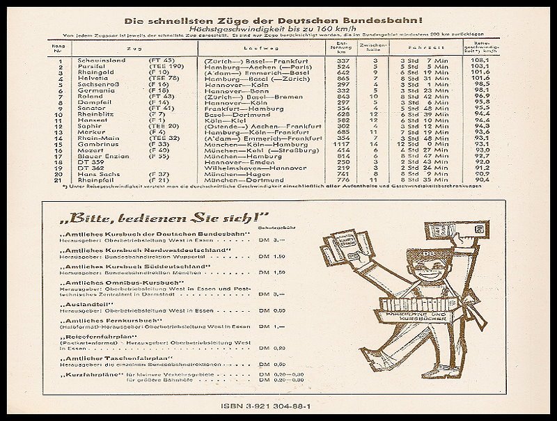 R�ckseite Amtliches Kursbuch Sommer 1962