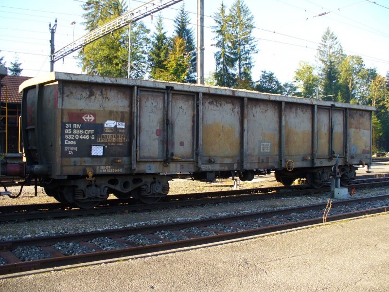 SBB - Abgestellter Gterwagen Typ Eaos 31 85 532 6 446-8 im Bahnhofsareal von Ramsei am 21.09.2007