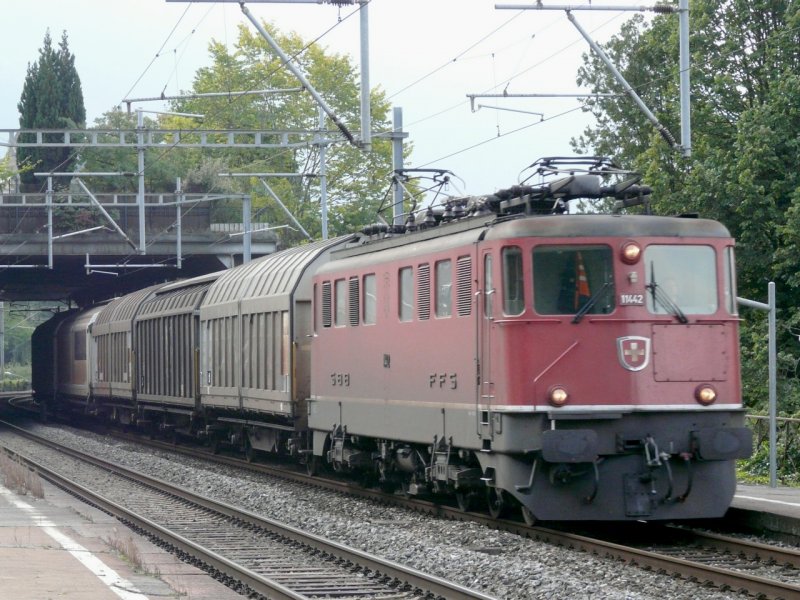SBB - Ae 6/6 11442 mit Gterzug unterwegs bei Territe am 24.09.2008