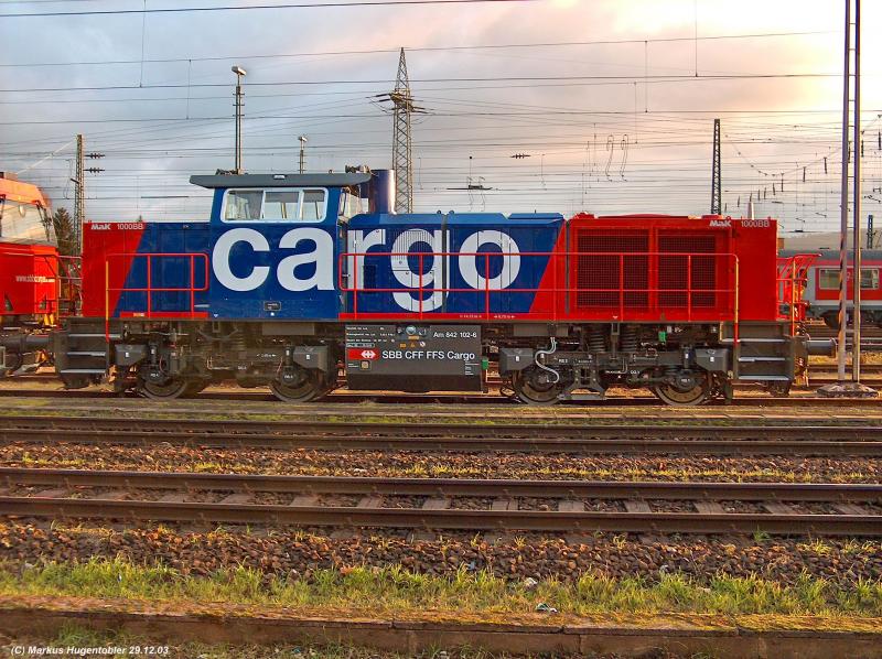 SBB Cargo Am 842 102-6 am 29.12.03 in Basel Bad Bf sie wirt in Schaffhausen fr die Hochrheinstrecke zwischen Lauchringen und Gottmadingen eingesetzt