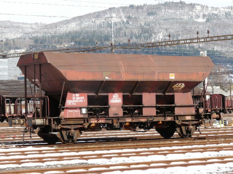 SBB Cargo - Gterwagen Typ  Fcs 21 85 645 0 315-7 im Areal vom  Gterbahnhof in Biel / Bienne am 22.03.2008