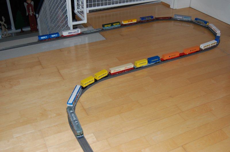 SBB-Containerzug gezogen von der Re 6/6 11644 Cornaux auf meiner Bodenanlage!