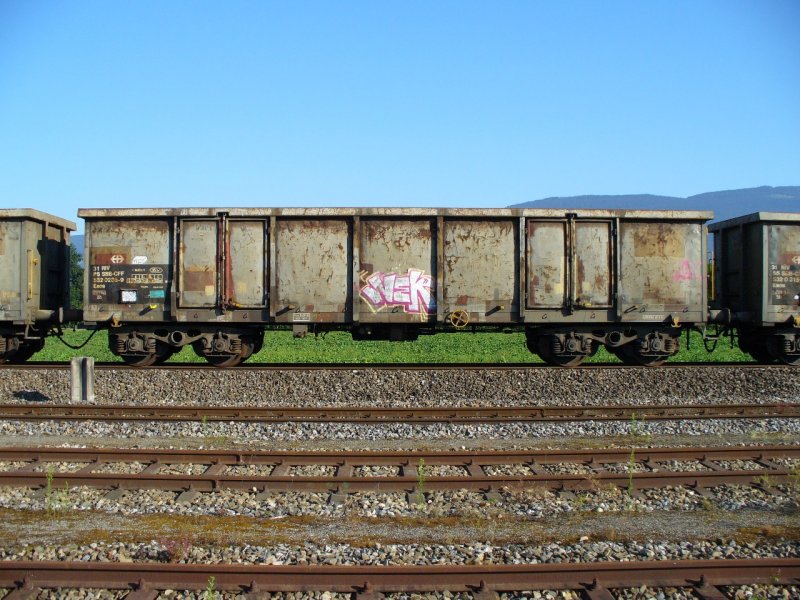 SBB  - Gterwagen Typ  Eaos 31 85 532 0 238-9 mit einem Graffiti verschmiert Abgestellt in Arch am 15.07.2007