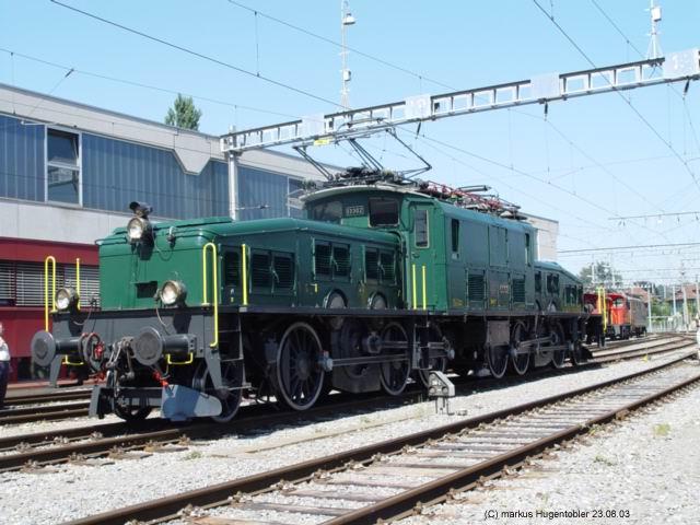 SBB Historic Be 6/8 III 13302 am 23.08.03 in Spiez sie wurde dem Modelleisenbahn-Club Horgen (Mech)Leiweise bergeben 