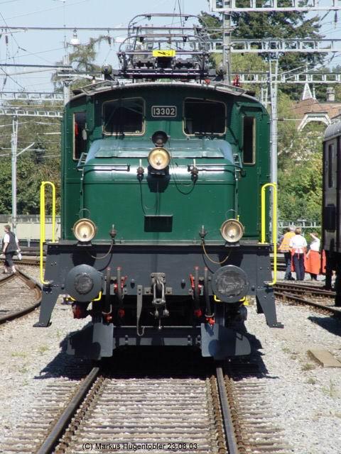 SBB Historic Be 6/8 III 13302 am 23.08.03 in Spiez sie wurde dem Modelleisenbahn-Clup Horgen (Mech)Leiweise bergeben 