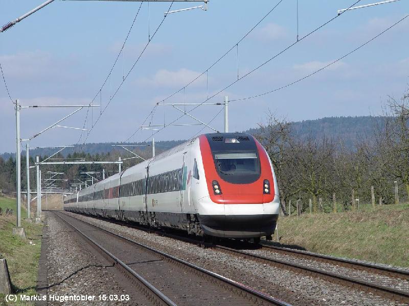 SBB RABDe 500(ICN)Doppeltraktion als IR 513 Genve-St.Gallen bei Algetshausen-Henau am 15.03.03