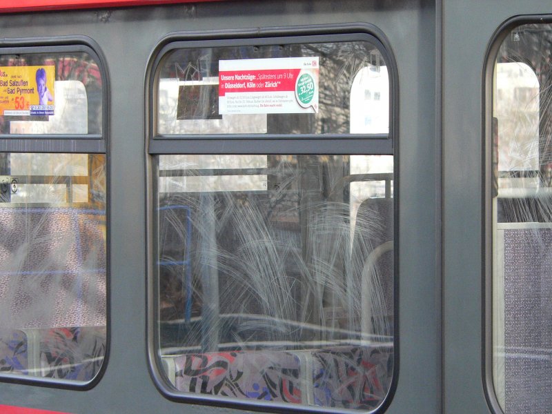 Scheiben einer Berliner S-Bahn. Wie das auf manchen Touristen wirken muss, kann man sich ja vorstellen. 17.2.2007