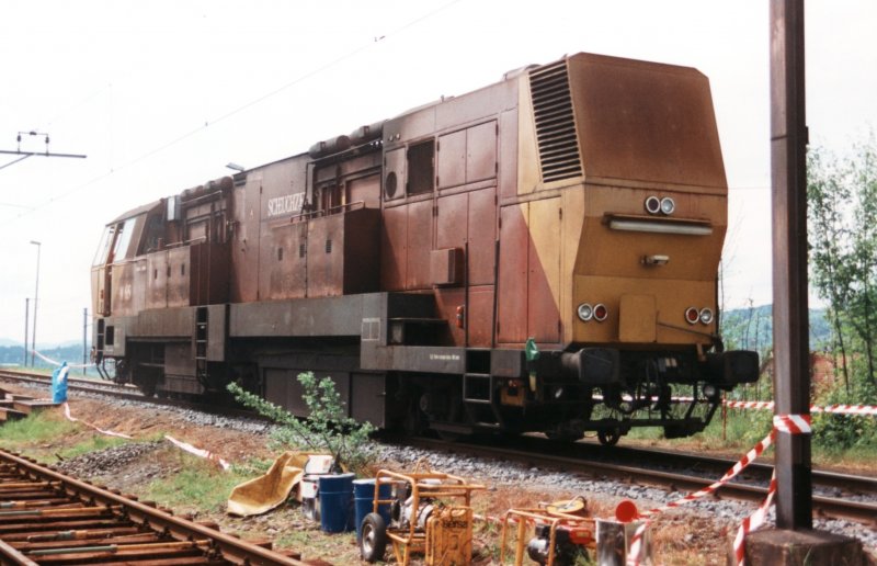 SCHEUCHZER Schienenschleifmaschine M 625 am 10.5.1997 zur 150 Jahrfeier der Schweizer Bahnen in St.Gallen. Was fr ein Ungetm!