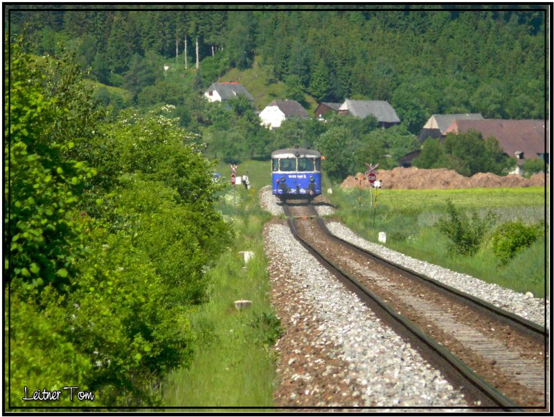 Schienenbus 5081.055-5 Sonderzug Knittelfeld - Pöls ( Andampfen )
Fotografiert in Fohnsdorf am 19.05.2007
