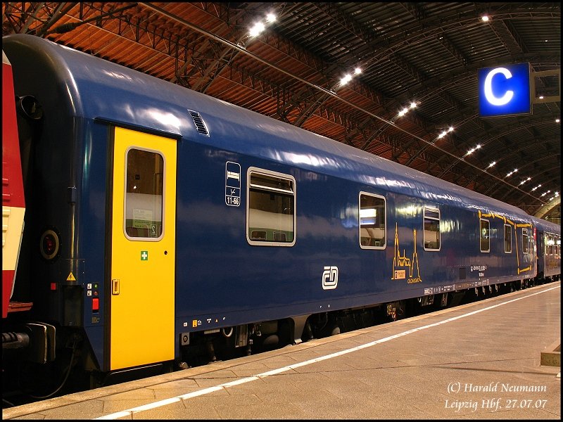 Schlafwagen der CD am EN353 am 27.07.07. Der Wagen trgt den Namen  Olomouc , Wg-Nr: 615472-91009-5, Bauart: WLABmz.