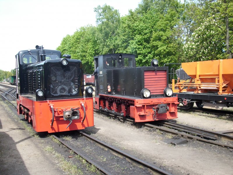 Schmalspurdiesellokparade am 14.Mai 2009 in Putbus.Im letzten Jahr kam die blaue PRESS 199 008 nach Rgen in diesem Jahr ist es die PRESS 199 009 die neben der Rgner Kf 6003 steht.