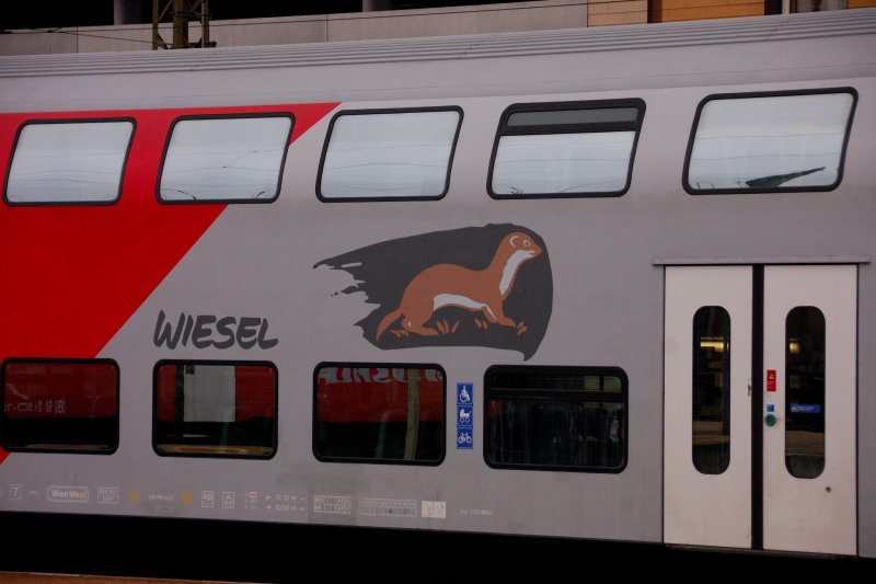 Schnell wie ein  Wiesel ... nettes Detail auf den Doppelstocksteuerwagen des CityShuttles. (Nov. 2008)