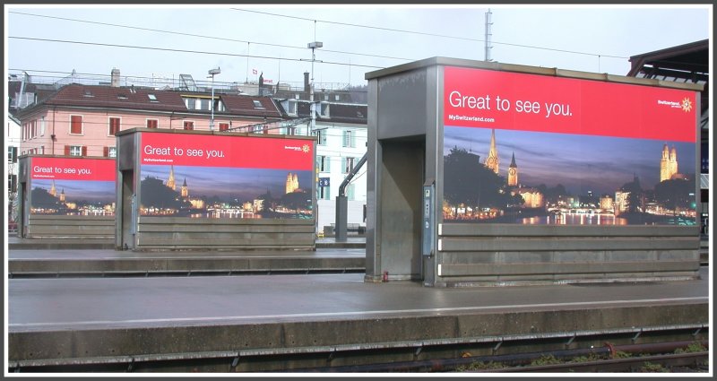 Schweiz Werbung Zrich by night am Zrcher Hauptbahnhof, (19.03.2007)
