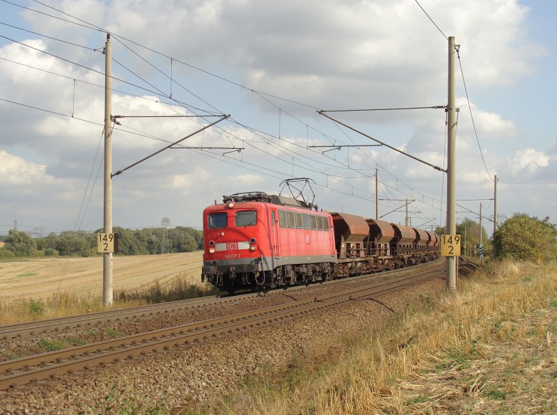 Seit langem mal wieder eine 140er, hier zwischen Magdeburg und Niederndodeleben. Der Zug fhrt in Richtung Braunschweig, fotografiert am 24.09.2009. 