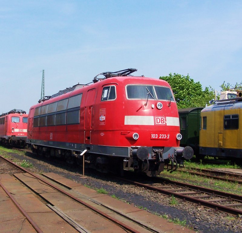 Sie war in relativ gutem Zustand vertreten, die 103 233, unverkennbar durch ihre einzigartige Lackierung. 6. Mai 2006 in Koblenz-Ltzel