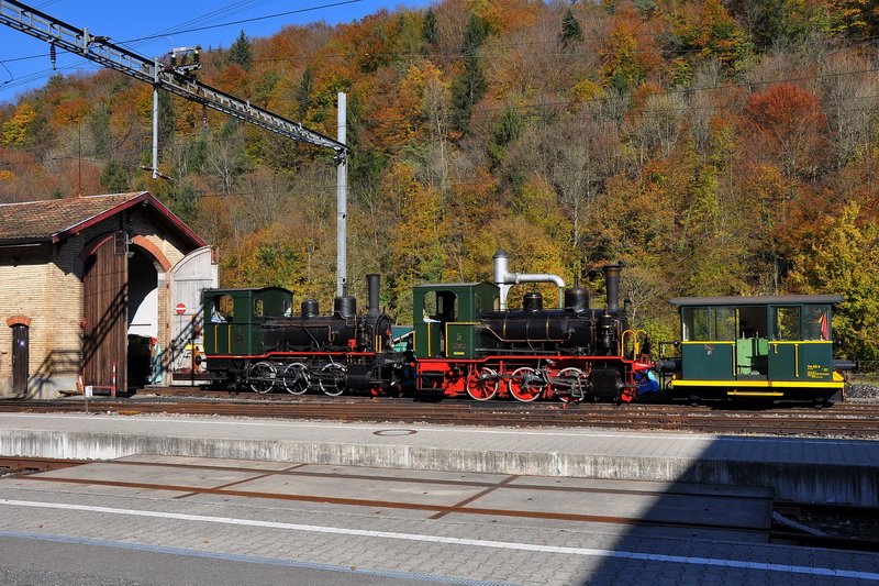 Sihlwald - E 3/3 Nr.5 und Nr.2 vor ihrem Depot. Zufllig sah ich auf der Fahrt nach Luzern auf der linken Seite diese beiden Dampfloks in der Sonnne blitzen. Sofort setzte ich den Blinker um einige Bilder zu machen. 20.10.2008