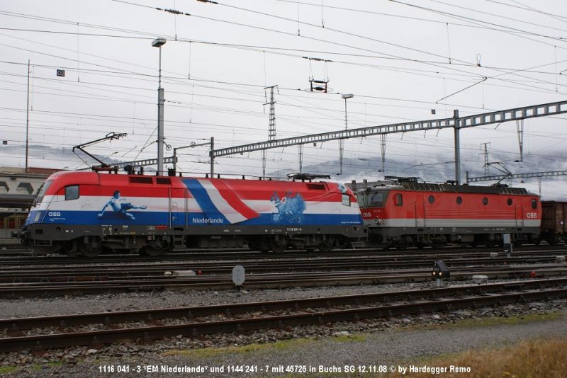 So, endlich.. Auch die Niederlande konnte ins Archiv aufgenommen werden.. 1116 041 - 3 im Doppel mit dem Alpenheuler 1144 241 - 7.
Buchs SG 12.11.08