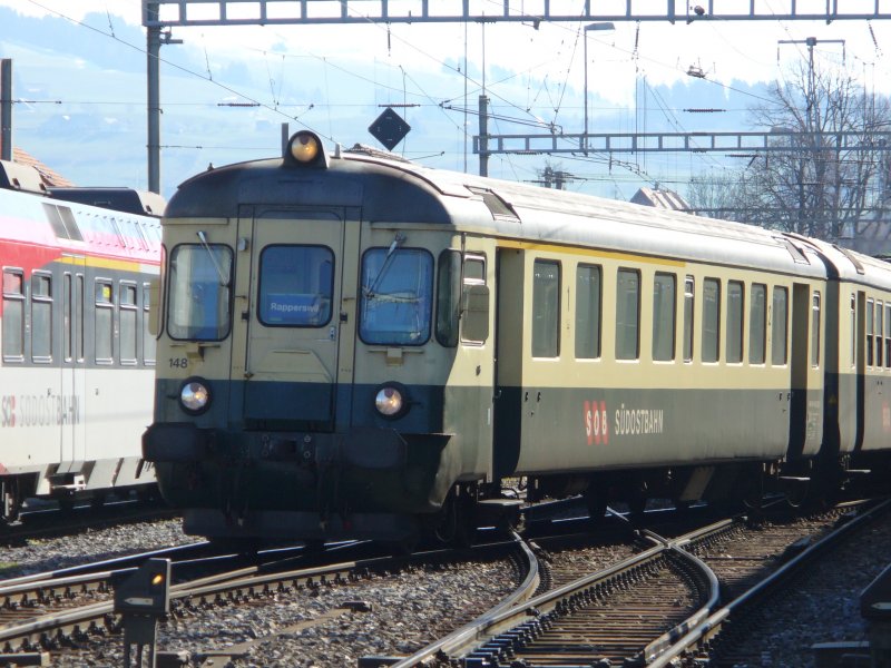 SOB - 1+2 Kl. Steuerwagen ABt 50 48 39-35 148 bei der ausfahrt aus dem Bahnhof von Samstagern am 11.03.2007