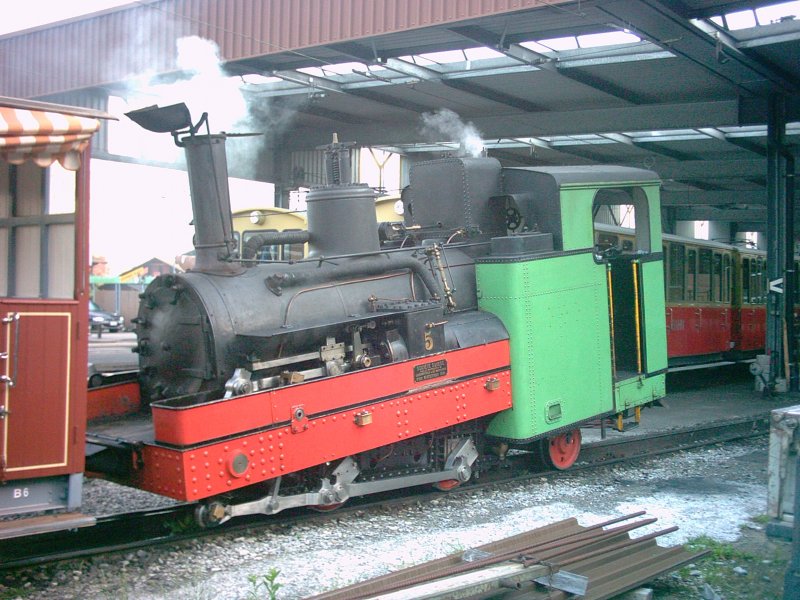 Sommer 2004 Ein Sonderzug (mit der einzigen Dampflok) der Schynnige Platte Bahn frhmorgen kurz vor der Abfahrt nach Schynnige Platte 
Blick in die Remise