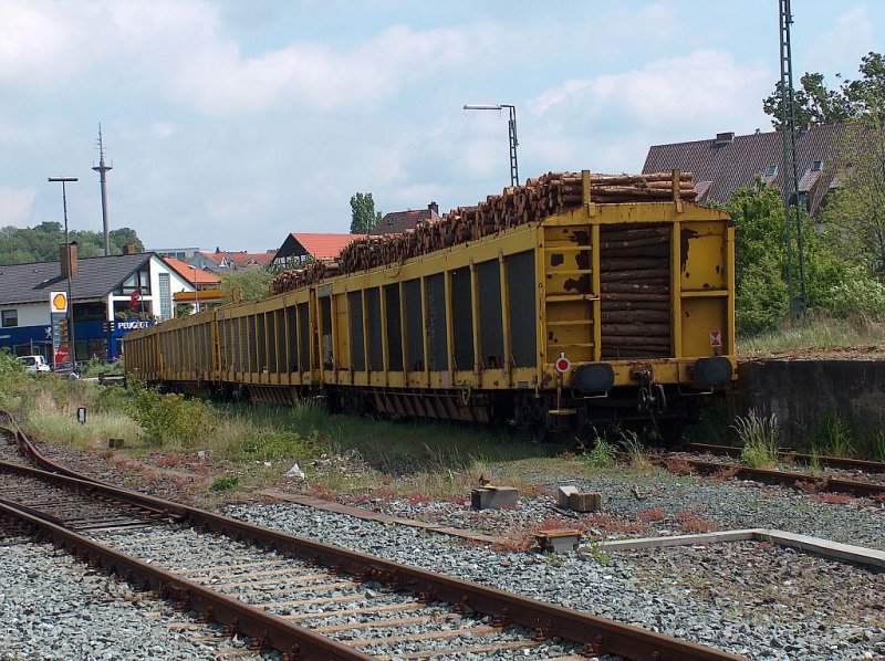 Spezialwagen fr kleines Stammholz  Grubenholz  der Wagen wartet darauf das die restlichen auch gefllt werden und dann als Zug auf die Reise gehen.