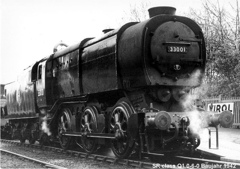 SR Gterzuglok class Q1 0-6-0 Baujahr 1942. Die Lok wurde als Kriegslok hauptschlich in Schweitechnik mit Innentriebwerk gefertigt (cirka 50 Exemplare).
Eingestellt bei der Blue Bell Railway in Sheffield Park