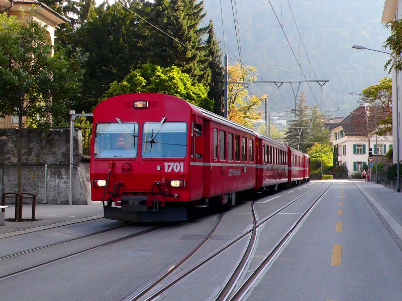 Steuerwagen ABt 1701 der Arosalinie in den Strassen von Chur am 02.10.09