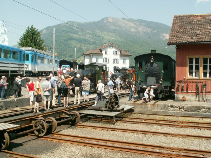 Stimmungsbild vom Dampflokfest der Rigibahn am 23.05.09 in Goldau.Ganz rechts,als Gastlok,sieht man die Kastendampflok 
Ec 3/5 Nr.5 ex.HWB der SBB Historic