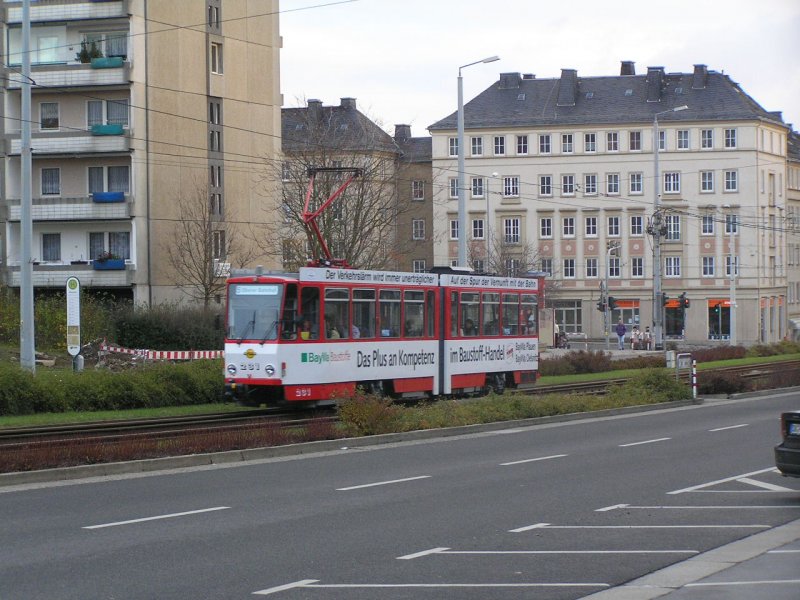 Stra�enbahn in Plauen (Aufnahme im November 05) in Richtug Oberer Bahnhof
