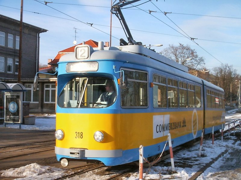 Strassenbahn-Tw 318 am Hauptbahnhof Gotha (Endstelle vor dem Umbau)