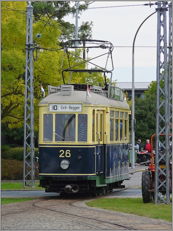 Straenbahnwagen N 26 absolvierte Pendelfahrten auf der verbliebenen kurzen Strecke vor dem  Tramsmuse  in Luxemburg-Hollerich anlsslich des  Luxembourg Classic Transport Days  am 21.09.08. (Jeanny) 