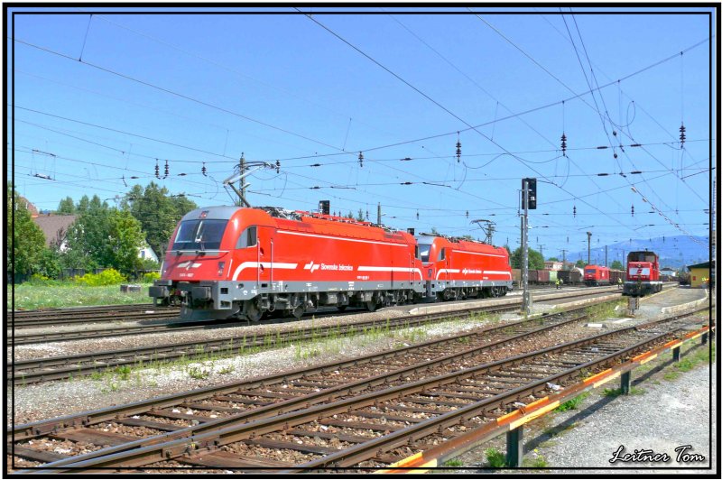 SZ E-Lok 541 106 + 107 von Hegyeshalom (Ungarn) nach Jesenice (Slowenien).Fotografiert im  Bahnhof Zeltweg 02.08.2007
