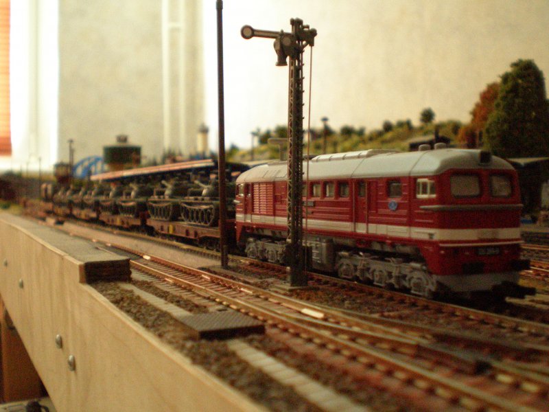 Taigatrommel mit Militrzug im Bahnhof