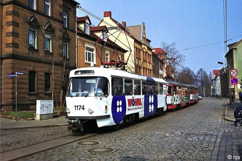 Tatra-Grozug 1174 + 1122 + 151 in Merseburg (28. Mrz 2003)