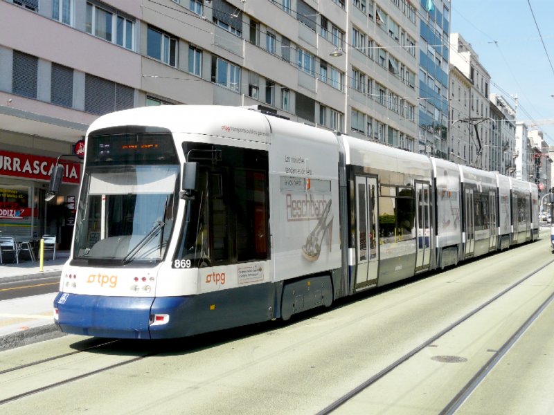 TG - Tram Be 6/8 869 unterwegs in der Stadt Genf am 07.05.2008