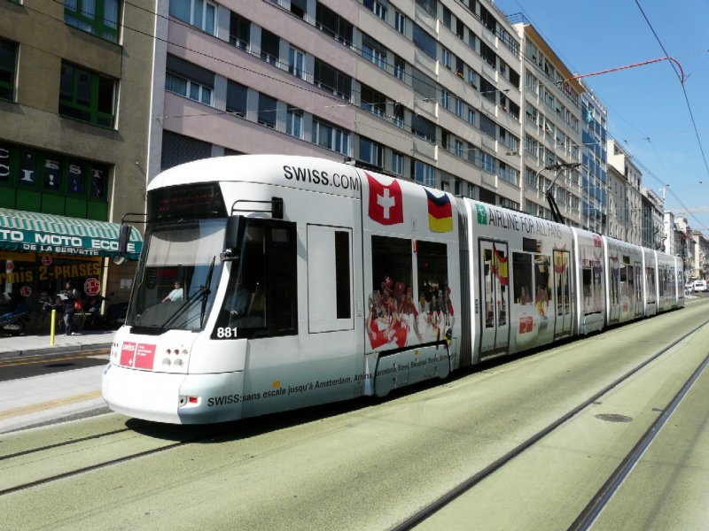 TG - Tram Be 6/8 881 mit Vollwerbung unterwegs in der Stadt Genf am 07.05.2008