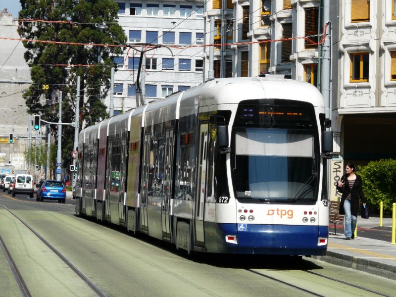 TG - Tram Be 6/8 872  unterwegs in der Stadt Genf am 07.05.2008