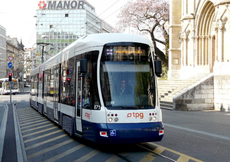 TG - Tram Be 6/8 871 unterwegs in der Stadt Genf am 07.05.2008