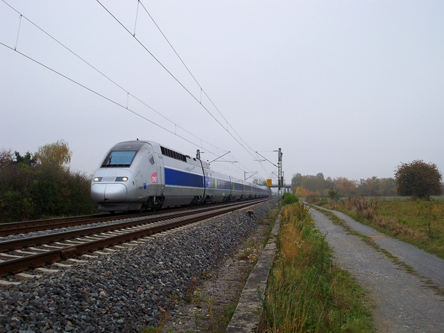 TGV-Triebwagen 4403 fhrt als TGV 9574 durch die BK Basheide. Aufgenommen am 29.10.2009