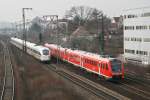 Ein ICE-T und zwei 612 begegnen sich am 14.03.2009 in Regensburg.