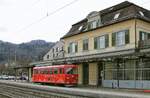 Als Ergänzung zu Walters Beitrag nun noch einige weitere Bilder vom Bahnbilder-Mini-Treffen am 27.02.2023 in Rheineck: Der BDeh 1/2 1 der Bergbahn Rheineck-Walzenhausen kommt im Bahnhof Rheineck an
