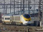 Der Eurostar 3011 (British Rail) kommt am 14.02.09 aus London und schlngelt sich ber die Rampe in Richtung Bahnhof Bruxelles Midi.