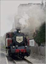 Die 50 jhrige polnische TKh 5387 dampft auf dem Teilstck der alten Eisenbahnlinie Brgge - Gent, der heutigen Museumsstrecke Maldegem - Eeklo.