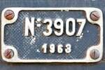 Fabrikschild der PFT/CFB 5183 (ex 200.83, Hersteller: Cockerill, ACEC und ABR, Baujahr: 1963, Fabr.Nr.: 3907) am 24.Juli 2026 im CFB Gare Spontin.