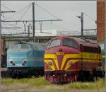 Die Dieselloks 5001 und 1603 standen am Tag der offenen Tr in Saint Ghislain eintrchtig nebeneinander. 12.09.09 (Jeanny)