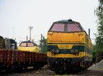 Die Dieselok 6291 von der SNCB und die 6236 von der SNCB stehen abgestellt in Hasselt(B)bei Regenwolken am 7.6.2012.