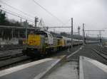 SNCB-Lok 7759 hilft hier als Schublok dem langen IC Eupen-Ostende im  plan inclin  zwischen dem Bhf Lige-Guillemins und Ans. Aufgenommen am 22/02/2009.