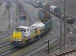 SNCB-Lok 7712 bei Rangierarbeiten in Lige-Kinkempois. Aufgenommen am 23/02/2009.